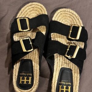 Haute Hippie Black Sandals with Gold Accents
